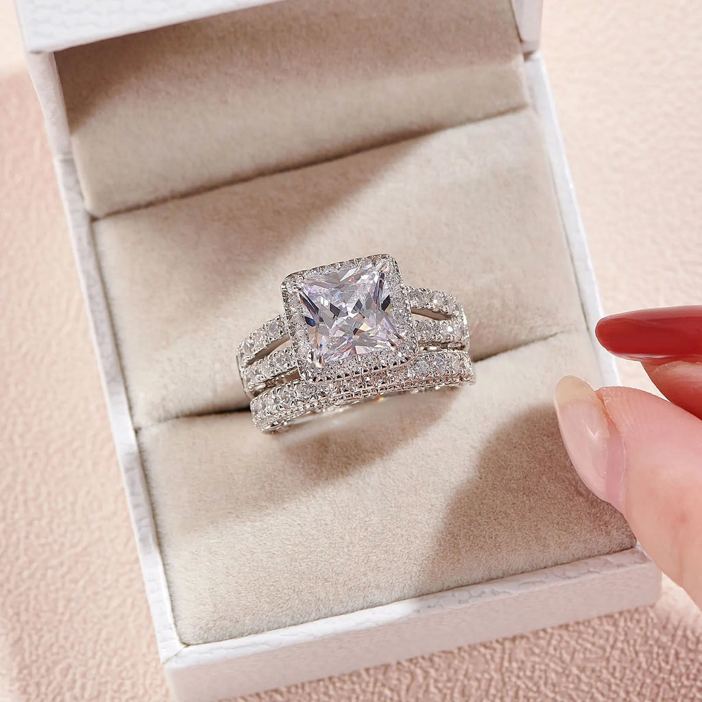 Newshe 2Pcs Solid 925 Sterling Silver Wedding Rings