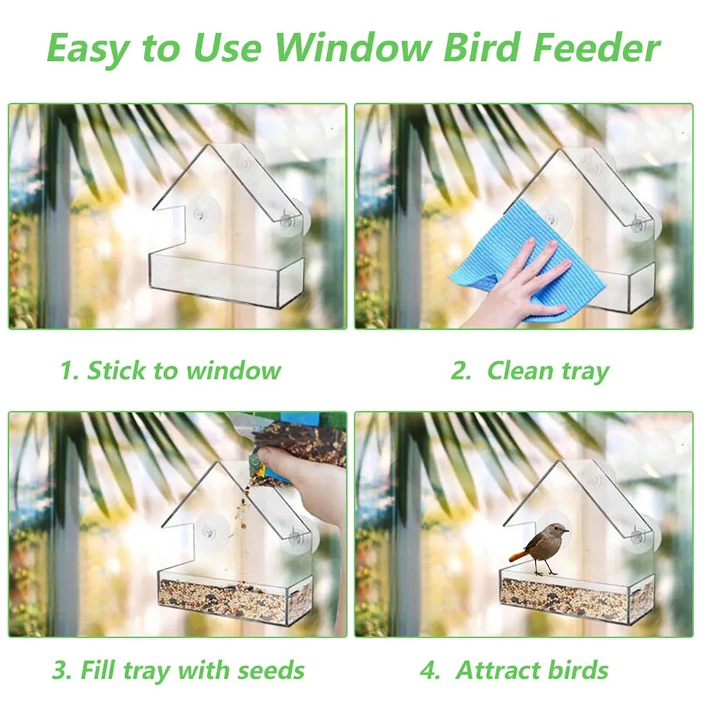 Acrylic Bird Feeder Clear Window Outside Hanging Bird Feeder House with Suction Cup for Garden Outdoor Backyard Wildlife Birding