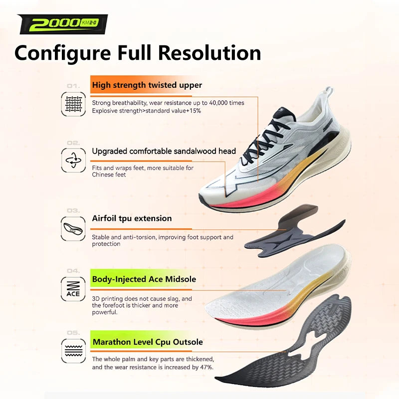 Xtep 2000KM 2.0 Running Shoes Women Summer Shock Absorption