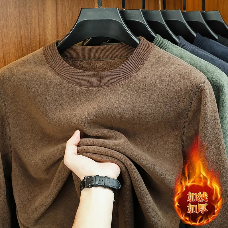 Autumn and Winter Men's Velvet Hoodie Long Sleeve Round