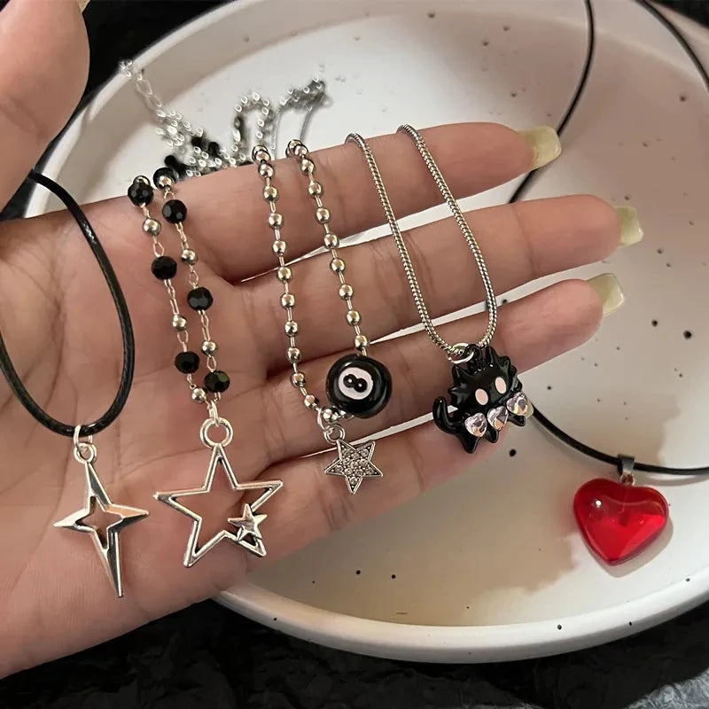 Y2K Love Heart Necklace for Women Fashion Hip Hop Red Hearts Pink