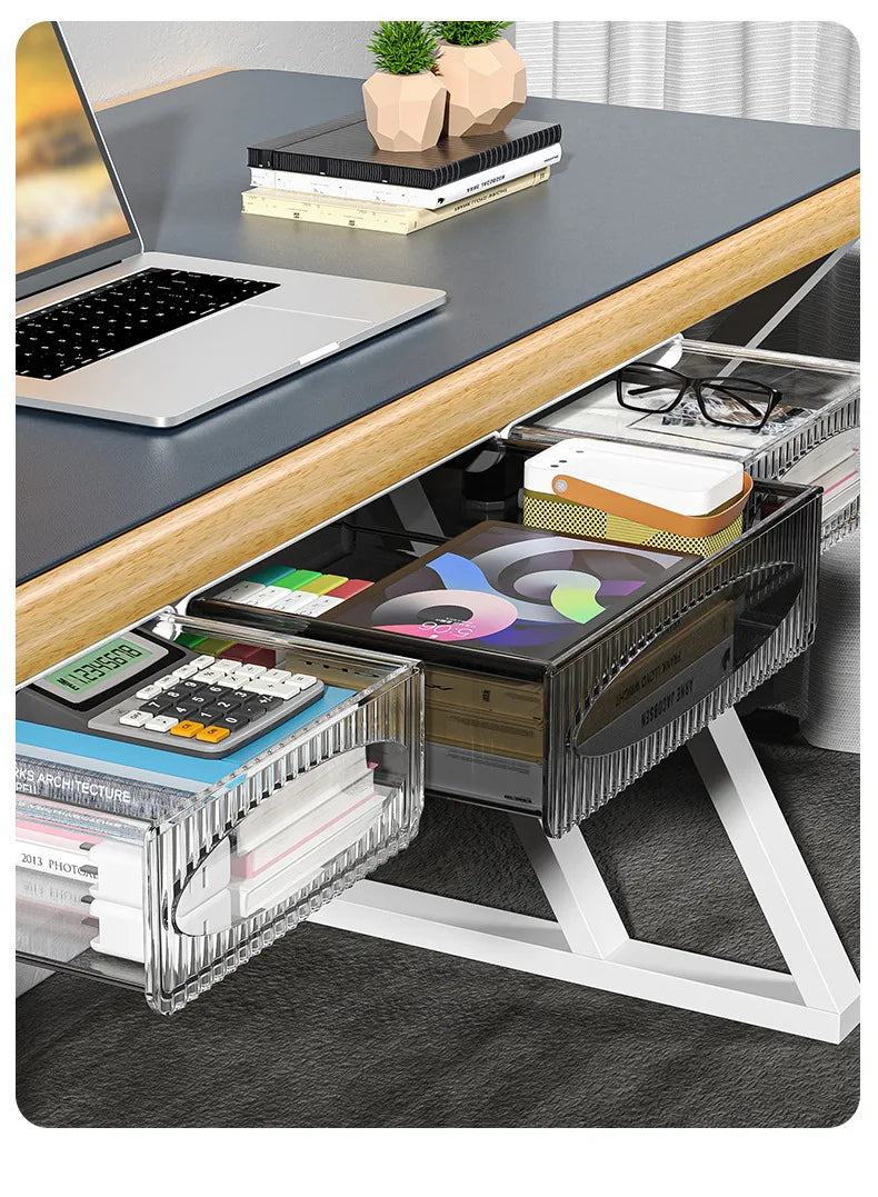 Under Table Hidden Drawer Storage Box with SelfAdhesive Mount Large Capacity Office Desk Organizer for Supplies Files Stationery