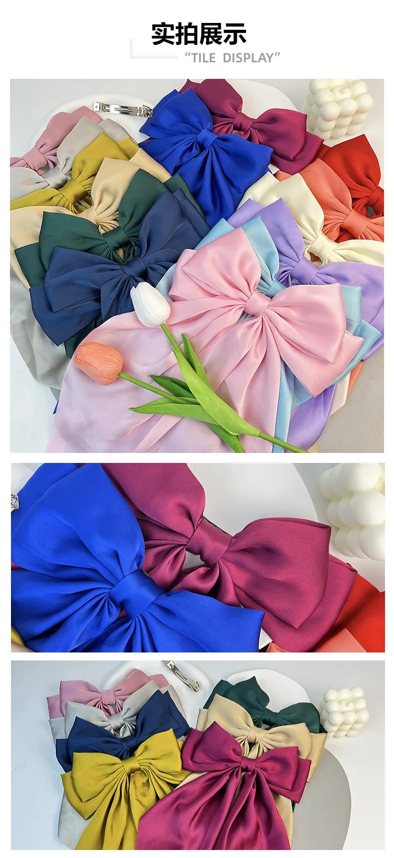 30 Solid Elegant Satin Bow Hairpin Women Girls Spring Hair Clips Headwear Ponytail Hairclips Barrettes Girls Hair Accessories