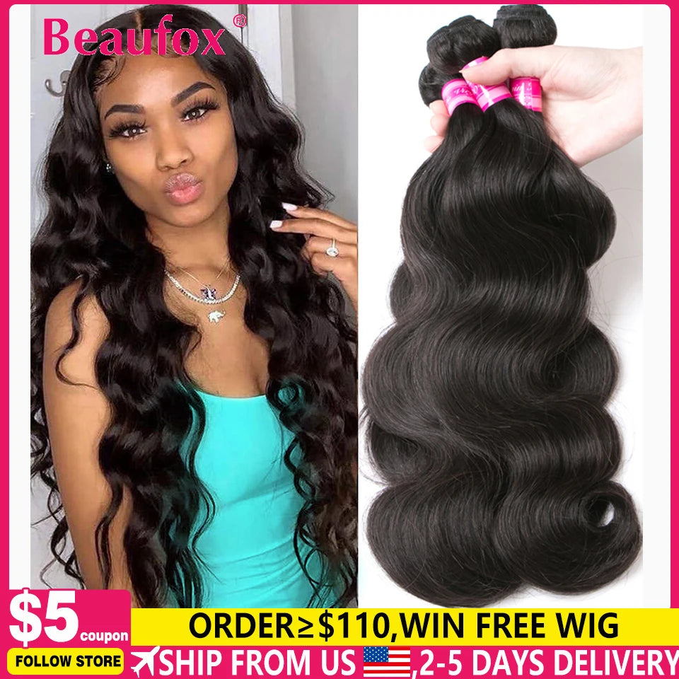 Beaufox Body Wave Bundles Brazilian Hair Weave Bundles 1/3/4 PCS