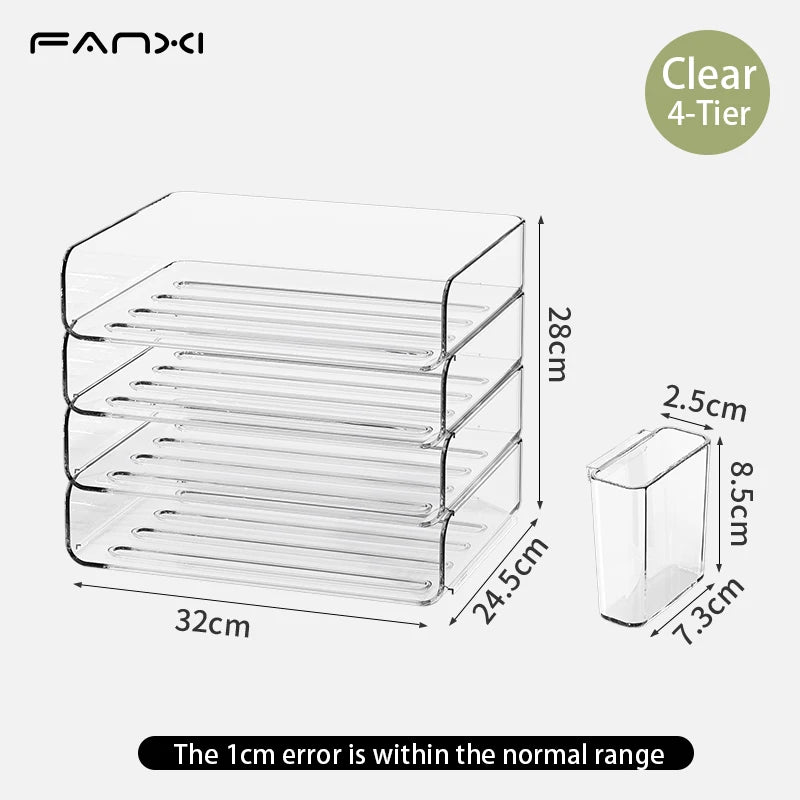 Desk Organizer with 2 Vertical File Holder, 4 Tier Stackable Paper Letter Tray File Organizer with  Pen Holder,Desk Organizer