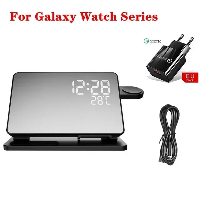 3 in 1 Wireless Charger For Apple Samsung Galaxy Watch 6 5 Pro S24 S23 S22 Fast Charging Station Alarm Clock Phone Charger Stand