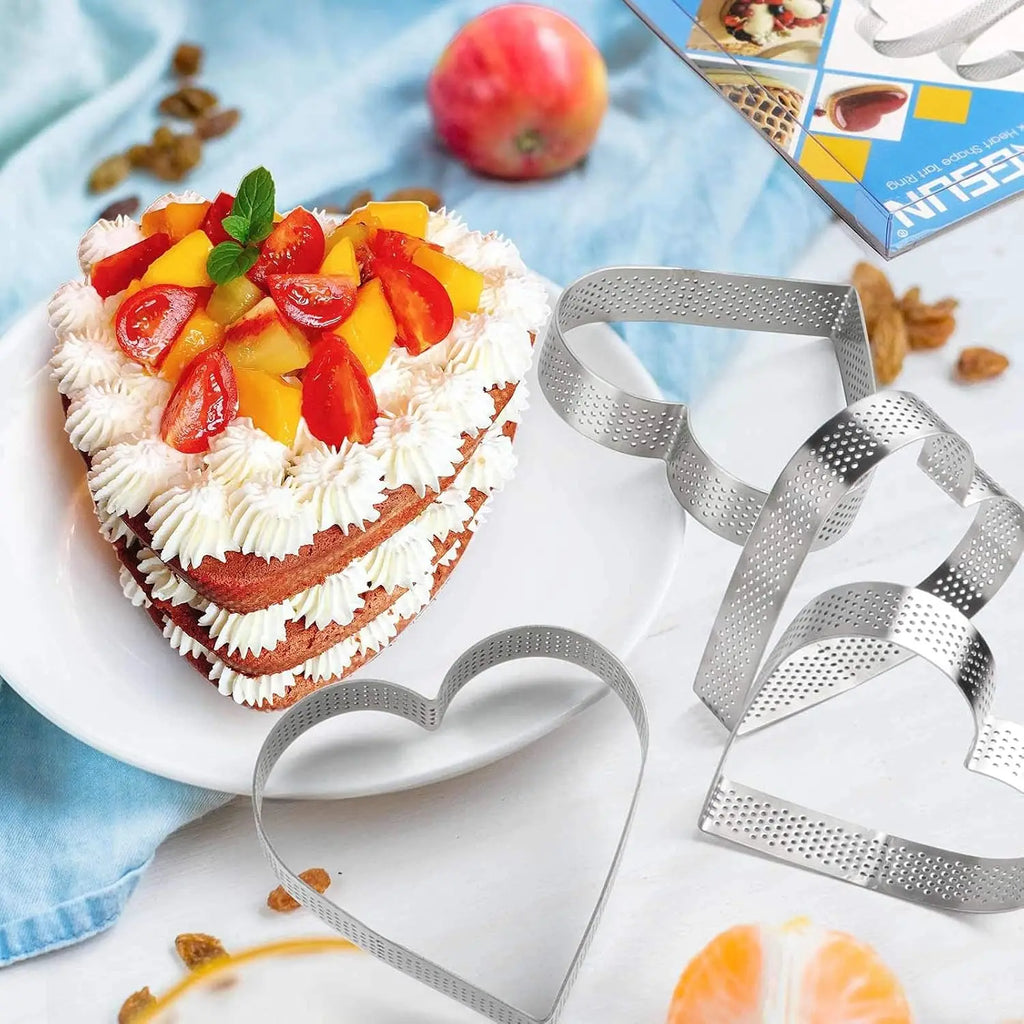 10PCS Stainless Steel Perforated Heart Shape Tart Ring for Baking Fruit Tartet Mousse Pancake Doughnuts DIY Home Baking Tools
