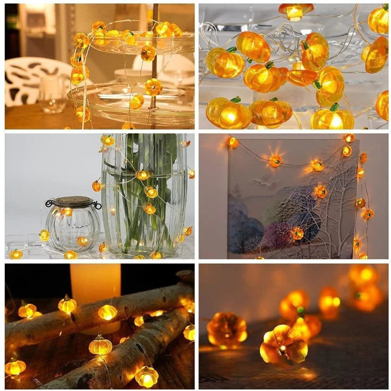 Pumpkin LED String Lights Portable 1M 10 Led Garland Happy Halloween Party Decoration for Home Bar Atmosphere Thanksgiving Decor