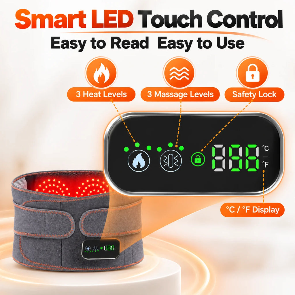Red Light Heating Massage Waist Belt Rechargeable Lumbar Support