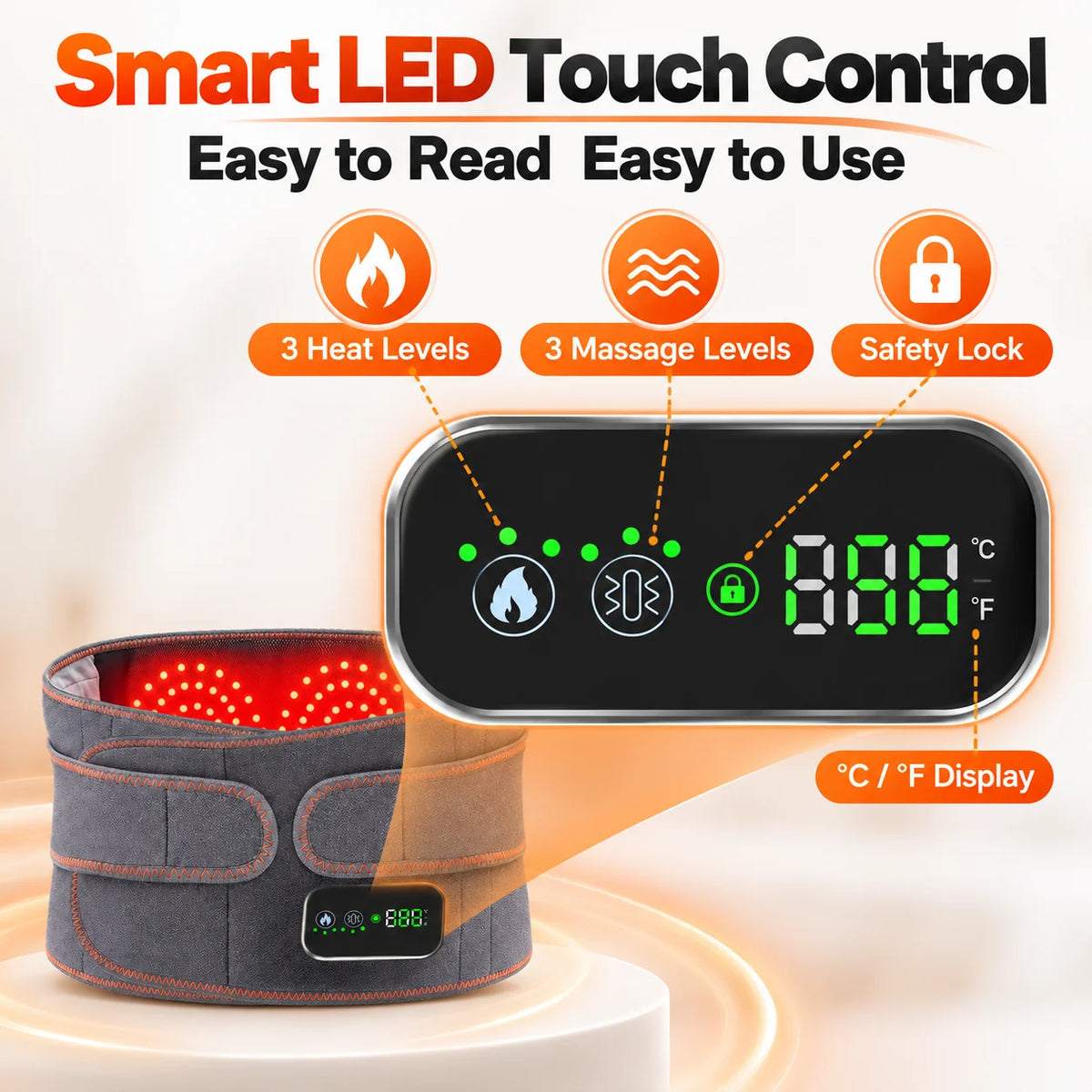 Red Light Heating Massage Waist Belt Rechargeable Lumbar Support