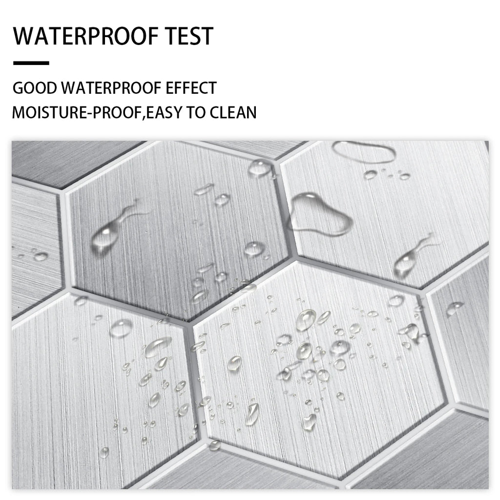 5 Styles Flat Hexagon Marble Embossing Tile Wall Stickers Oil-Proof Kitchen & Bathroom Washbasin Glossy Surface Decorative Mural