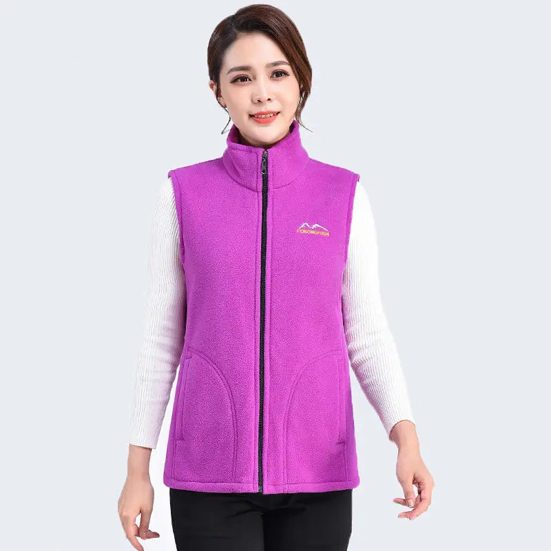 Autumn Winter Fleece Vest Women Stand Collar Zipper Sweatshirt Sleeveless Cardigan Warm Waistcoat Solid Tankcoat Women Clothing