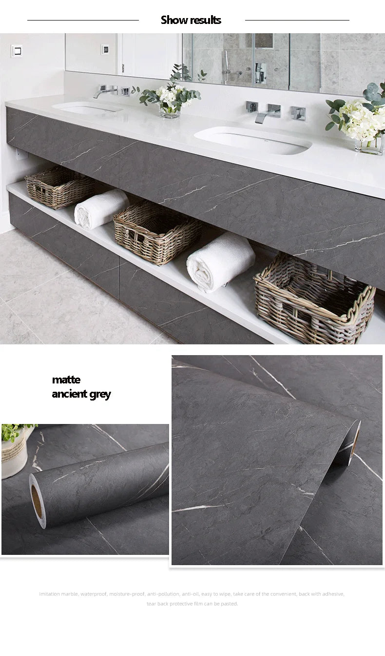 Matte Thick Gray Marble Pattern Waterproof Film Furniture Self-Adhesive Wallpaper Kitchen Countertop Oil-Proof Rock Wall Sticker