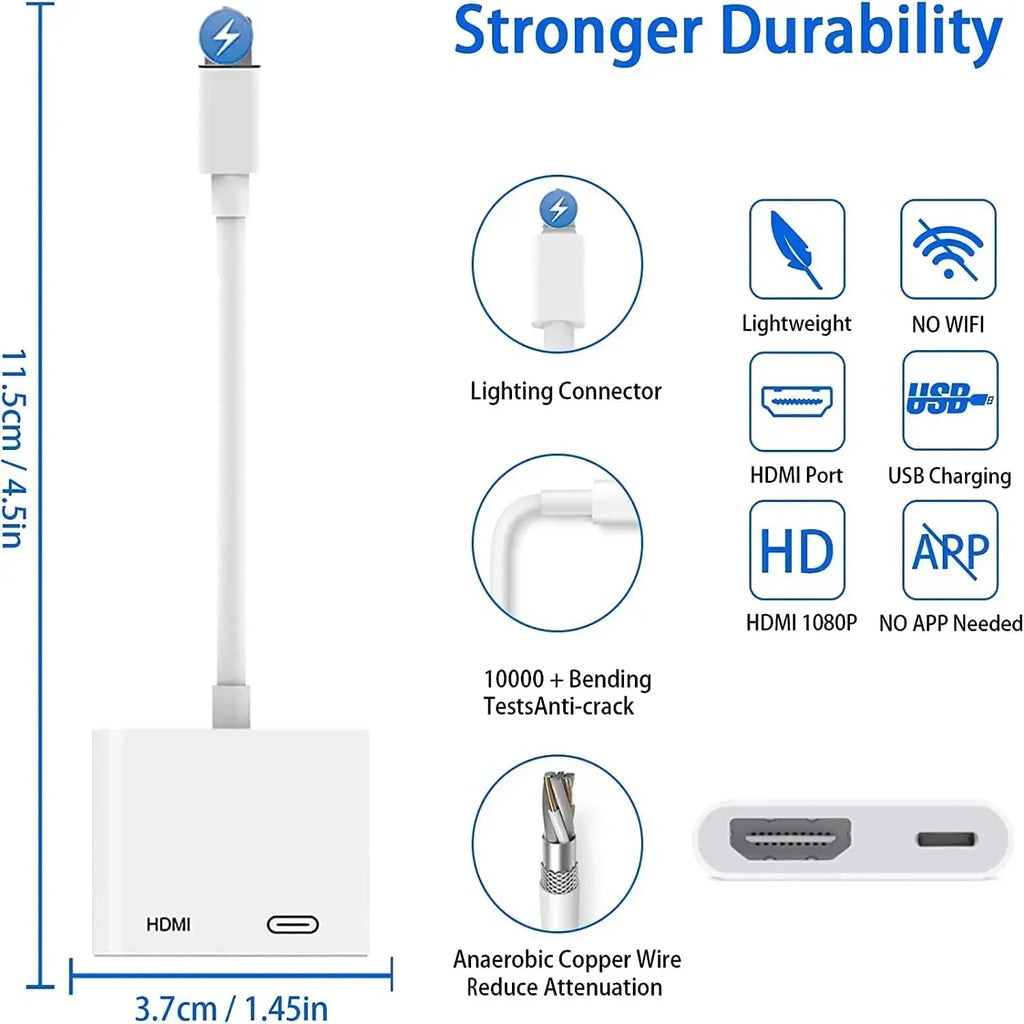 1080P Screen Converter Phone to HDMI-Compatible Adapter for iPhone