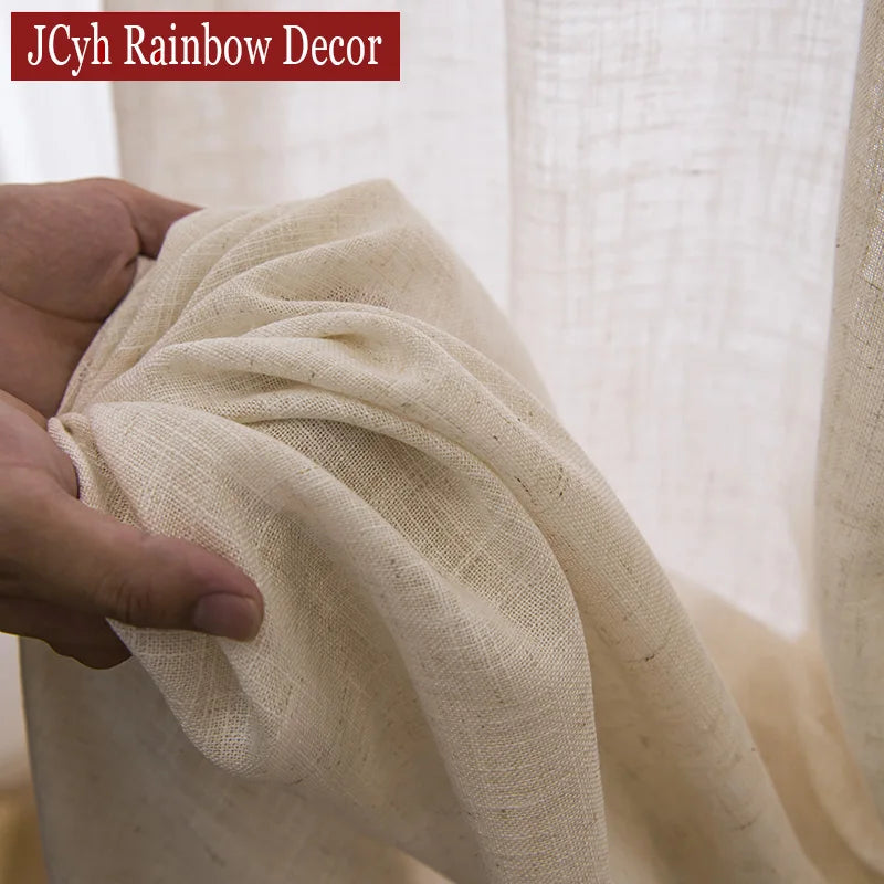 Thick Linen Look Sheer Curtains for Living Room Tulle Curtains for Bedroom Window Kitchen Door Curtain Short Rideaux Chambre