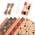 6Pcs Kraft Packaging Paper Retro Christmas Single-sided Wrapping Paper DIY Craft Paper Set for Party Birthday Halloween Gift