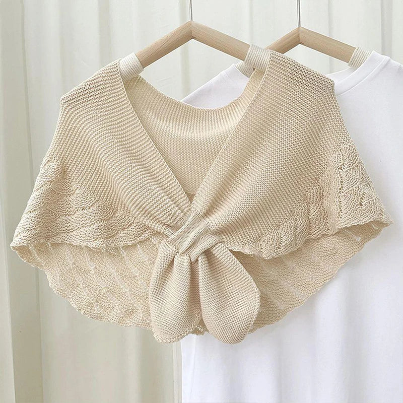 Winter Warmer Solid Color Blouse Cover Shoulder Korean Cape Fake Collars Knotted Scarf Thick Muffler Women Knitted Shawl Scarf