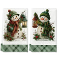 2Pcs, Green Christmas Snowman Kitchen Towels, 40Cm*60Cm Towel Set, Super Absorbent Soft Cleaning Cloth, Cooking and Baking Tea Towel, Hand Towel, Cleaning Cloth, Dishwashing Cloth, Kitchen Decoration, Living Room Decorations,
