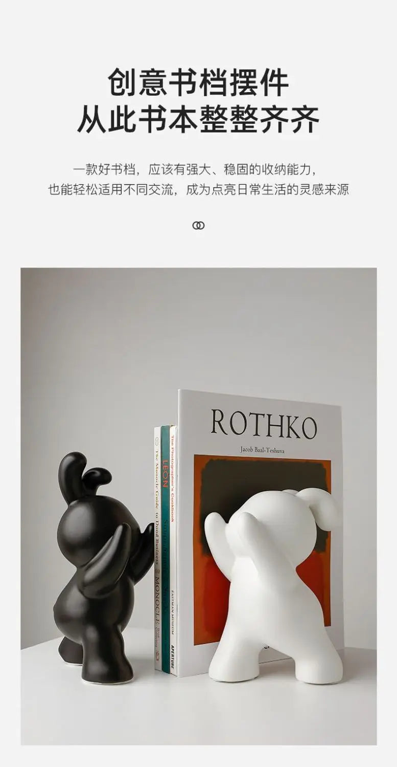 1 pair desk organizer Creative Rabbit Bookend Ceramic Ornament Desktop book holder Cute Gift simple nordic style book organizer