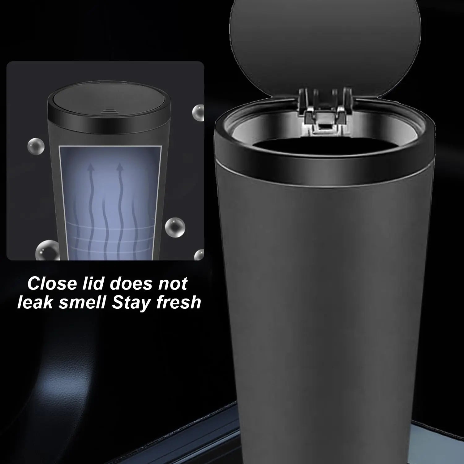 Mini Vehicle Trash Can with Lid, 800ml Portable Car Cup Holder, Portable Trash Can for Car, Kitchen, Office, Home, Black