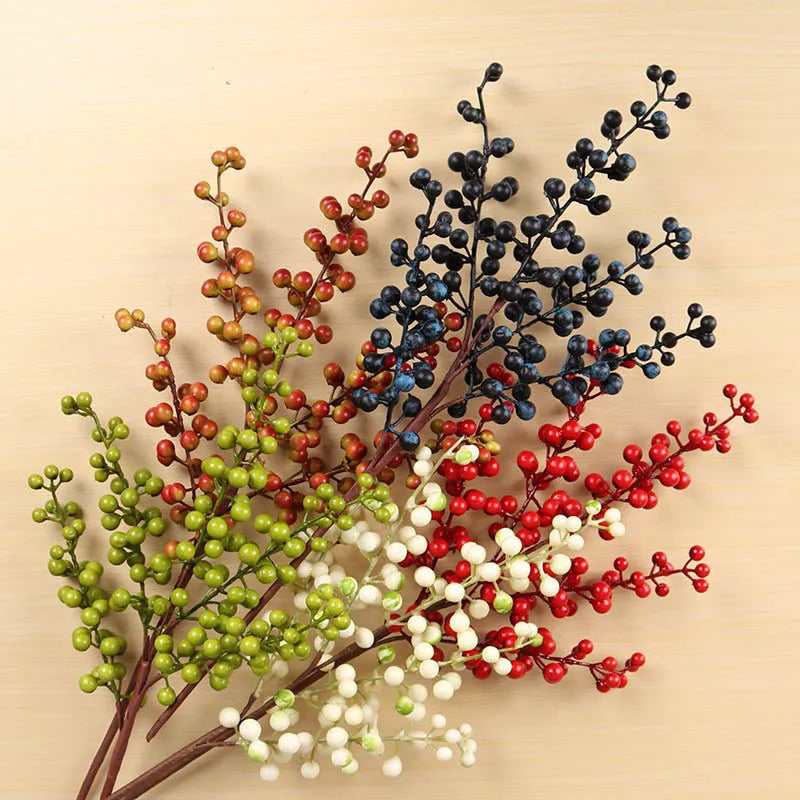 Christmas Red Berry PE Artificial Flower 1PC Fake Berries Christmas Wreath Handmade Accessories Home New Year Decorations