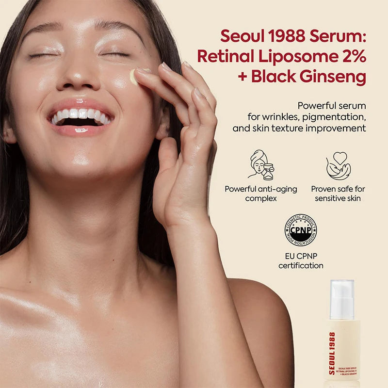 Seoul 1988 Retinol Ginseng Eye & Face Cream Serum Set Firming Moisturizing Anti-aging Diminish Lines Wrinkles Skin Care Essence