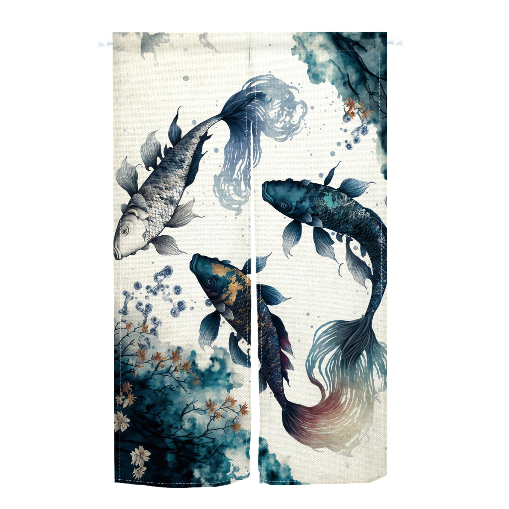 Japanese Koi Fish Door Curtain Fengshui Kitchen Bedroom Linen Doorway Curtain Entrance Hanging Half Curtain Partition Curtain