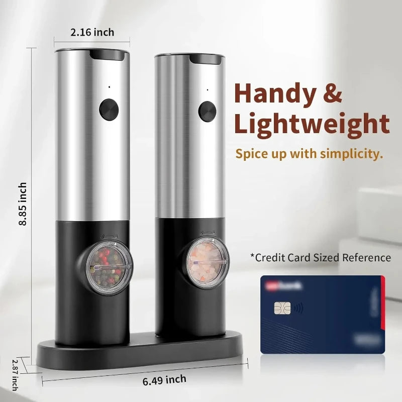 Electric Salt Pepper Grinder Set USB Rechargeable Automatic Spice Mill with LED Light Adjustable Coarseness Kitchen Gadget