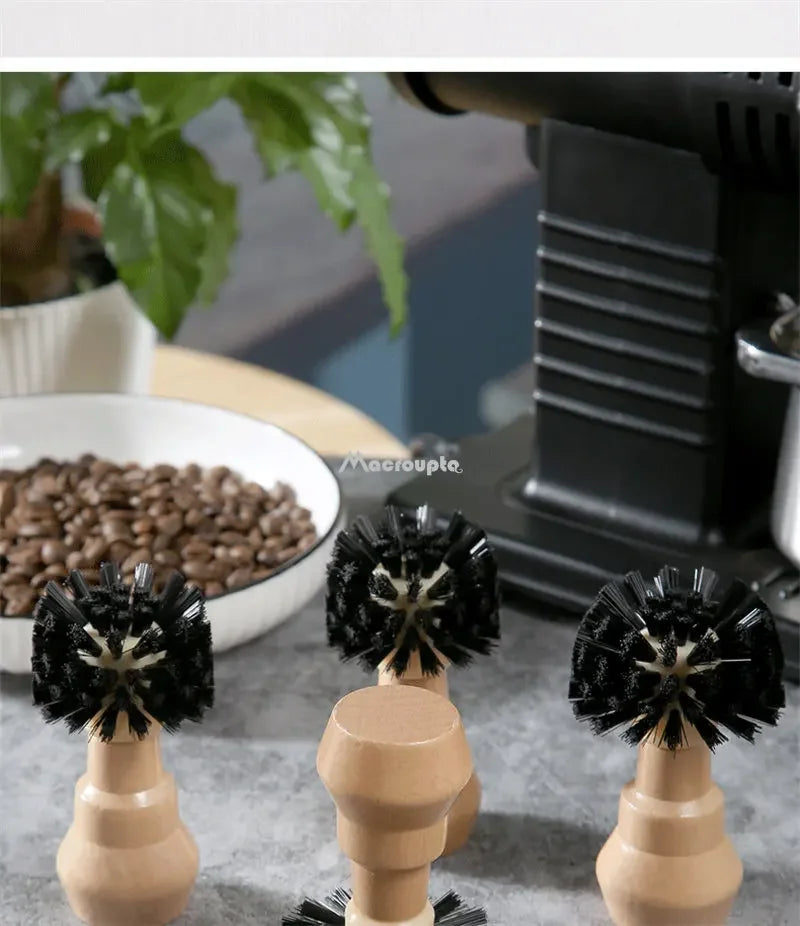 Portafilter Cleaning Brush Barista Espresso Coffee Tamper Cleaning Brush 51mm 54mm 58mm Tool with Wooden Handle Barista