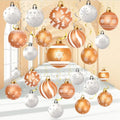 Christmas hanging decorations set for holiday, baby shower, winter party: foil swirls, ball ornaments, ceiling decor in white g