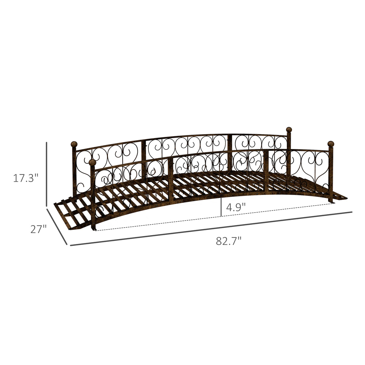 7' Metal Arch Garden Bridge with Siderails