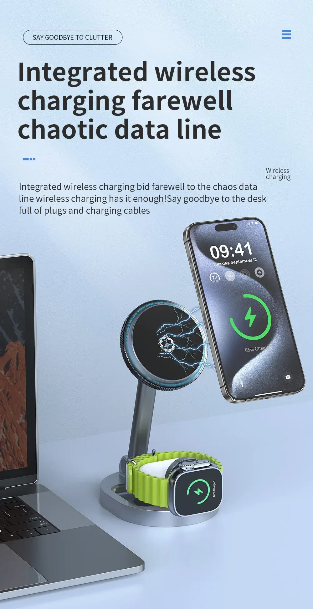 ice Cooling 3 In 1 Magnetic Wireless Charger Stand Pad Foldable Fast Charging Dock For iPhone 15 14 13 12 Pro iWatch 8 7 Airpods