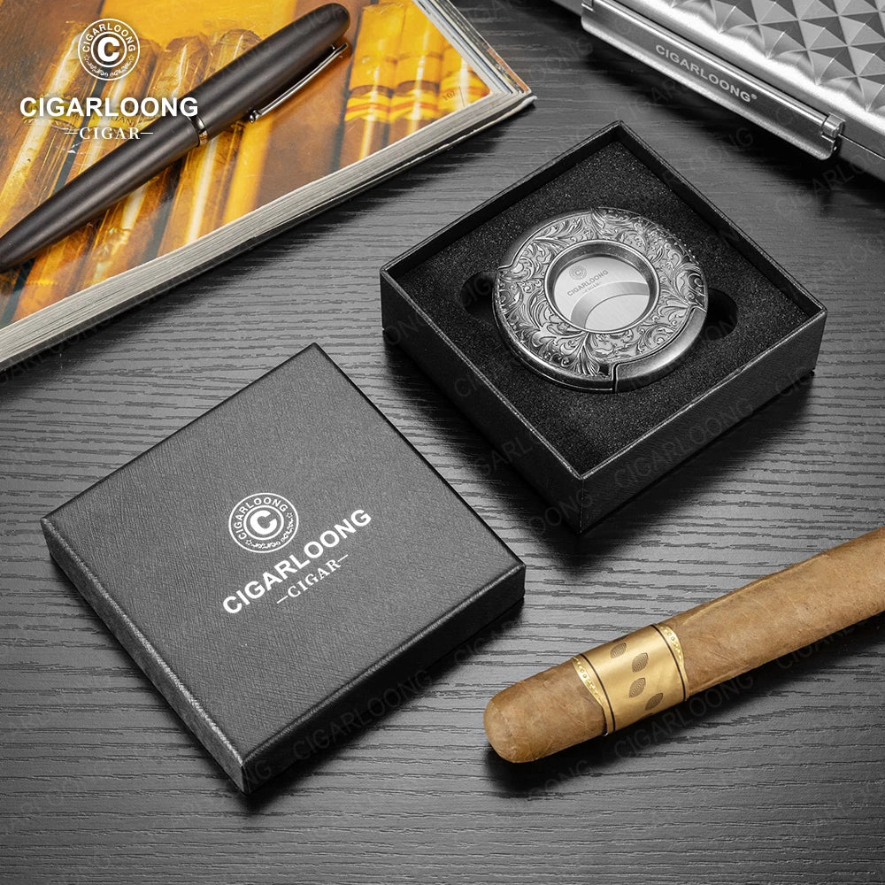 CIGARLOONG Cigar Cutter Portable Round Scissors Stainless Steel Large Caliber Smooth Flat Cutter Art Gift Box Packaging CE-25FJ