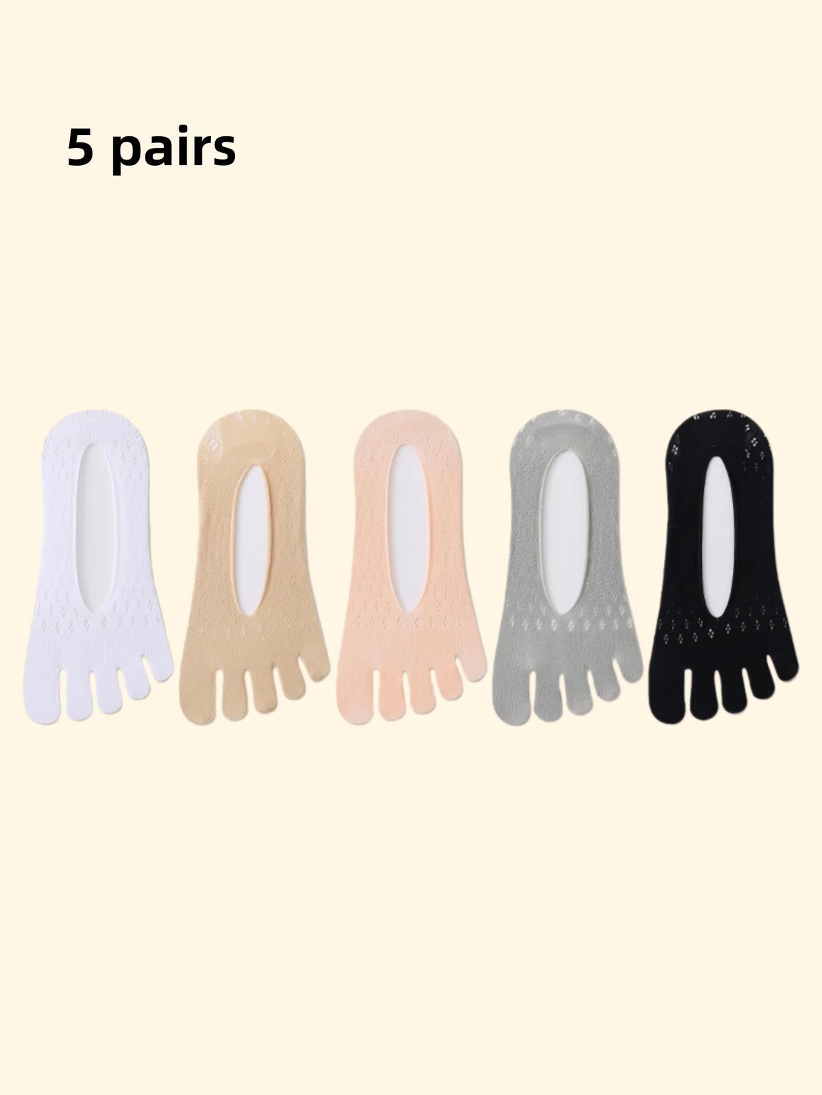 Women's Toe Socks, No Show Invisible Socks, Silicone Non-Slip Ladies Boat Socks, Low Cut, Breathable, Sweat Absorbing, Summer Thin