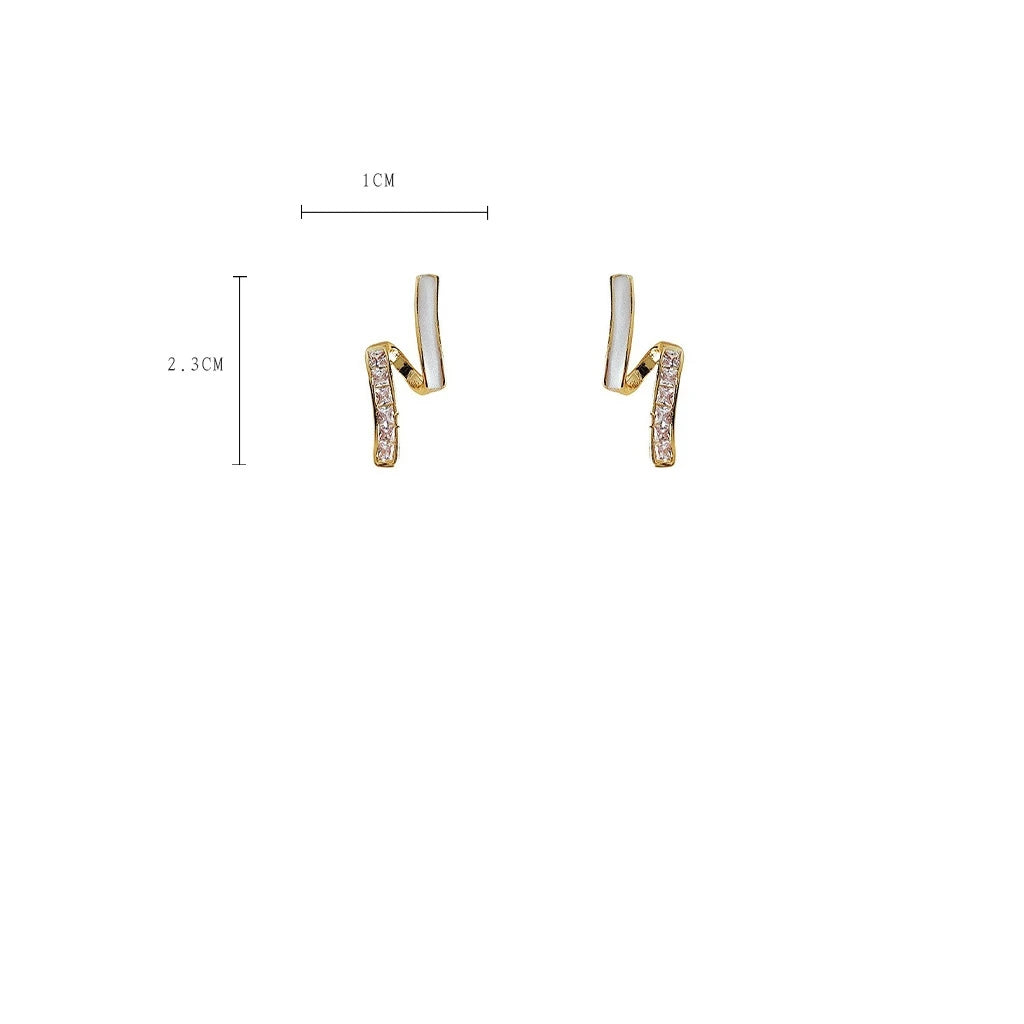 14K Gold Plated Copper Twisted Drop Earrings with Enamel and Princess Cut Cubic Zirconia, Fashion Jewelry for Women
