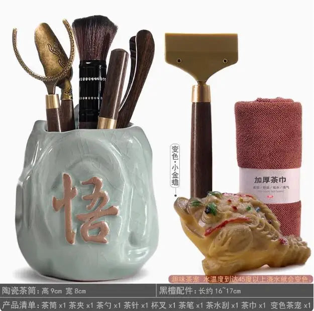 Kungfu Tea Set Accessories, Tea Ceremony, Six Gentlemen Whole Set, Black Sandalwood, Solid Wood Tea Clip, Bamboo Tweezers