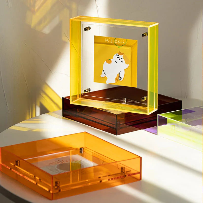 Color Acrylic Picture Frame Pendulum Table Square 4-inch Postcard Double-sided Display Stand Transparent Picture Frame Picture