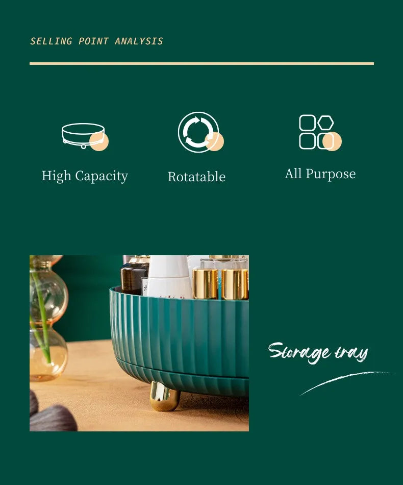 360 Degree Rotating Makeup Organizer Desktop Storage Box For Perfume Lipstick Skin Care Products Cosmetic Fruit Seasoning Holder