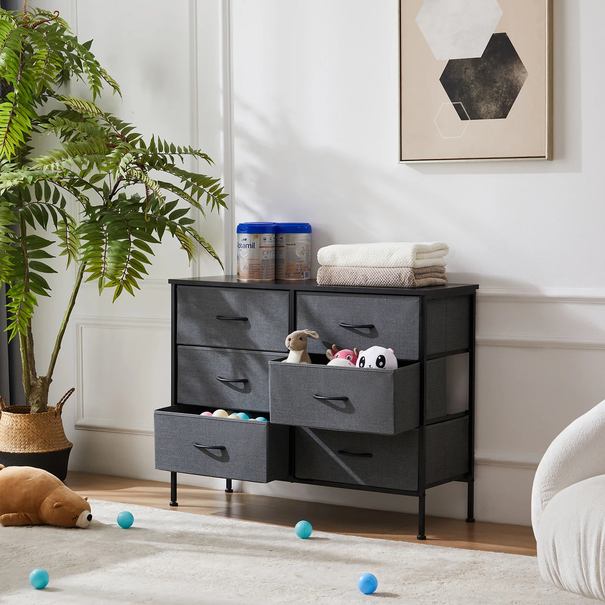 Nightstand With 6 Fabric Drawers