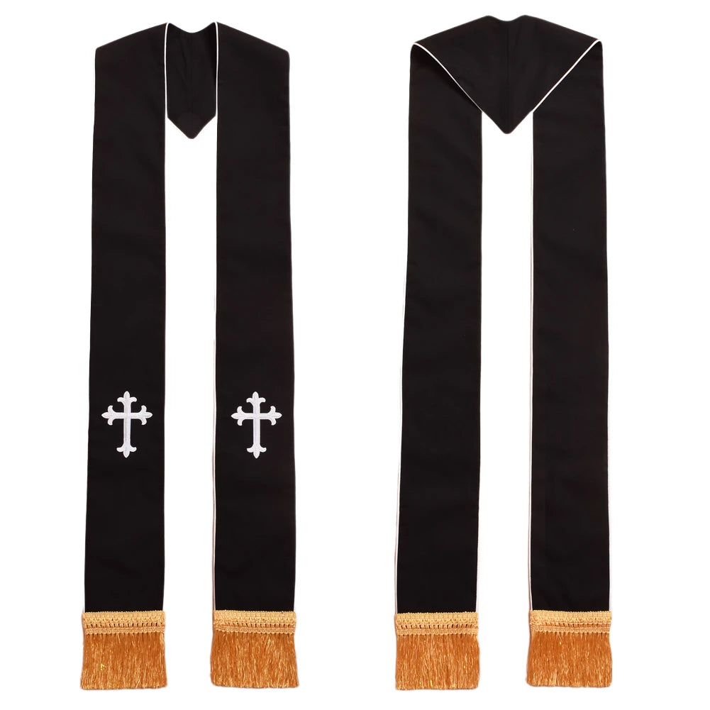 Clergy Black Stole Priest Cross Embroidered Costumes
