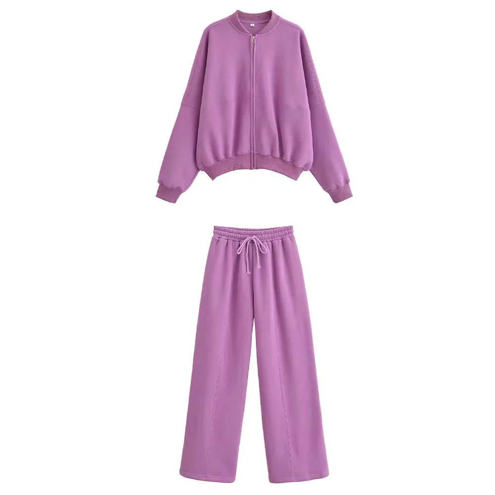 HH Women's Winter Warm Fleece Lined Zipper Jacket Sweatshirt Set Fashionable Stretch High Waist Women's Pants 2-piece Set