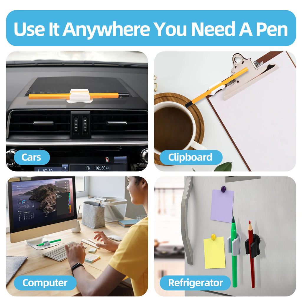 Wall Mounted Pen Holder, Desk Organizer with Clipboard | Adhesive Holder for Pens, Markers, Pencils, Stylus Pens | Office Supplies