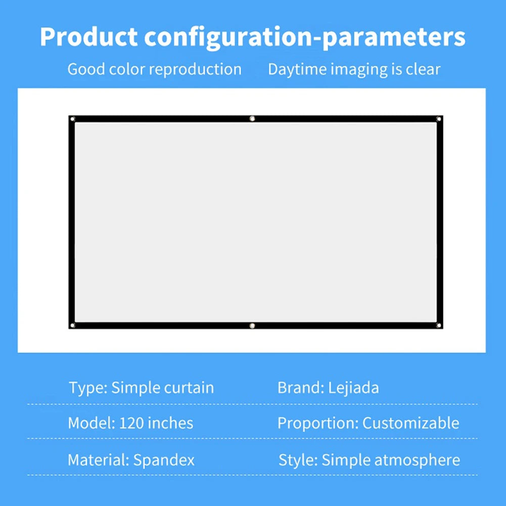 60-150 inch Foldable 16:9 Projector Screen Portable High Density White No Creases Soft Home Movie Theater HD Projection Screen