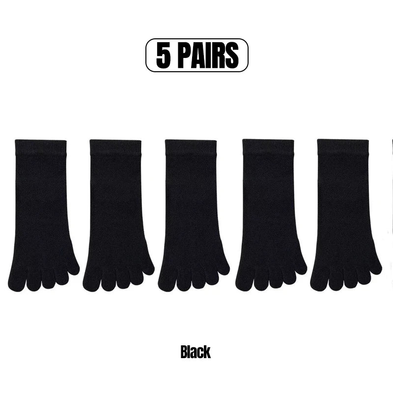 3/5 Pairs Men's Toe Socks Mid-Calf 100% Cotton Mesh Breathable Anti-bacterial Anti-odor Split Toe Socks for Daily & Sports