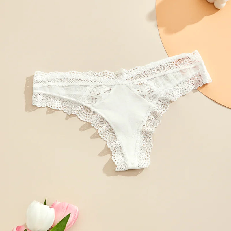 CINVIK 4pc Lace Sexy Lingerie Soft Intimate Women'S Panties Thongs Women Solid Color Fashion Low Waist Female Underwear G-String