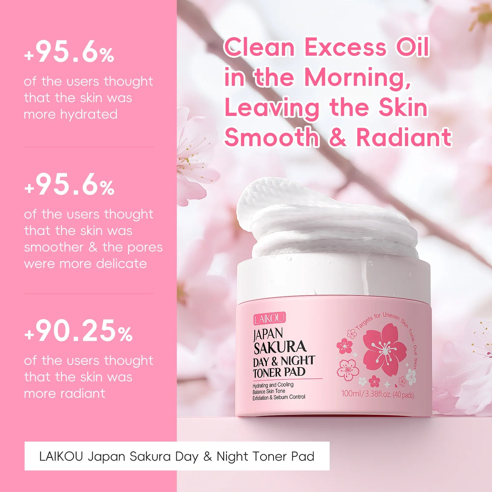 Japan Sakura Toner Pads 100ml 40pads Day Night Use Remove Makeup Cleanse Moisturize Face Care Hydrating Treatment  Skin Care