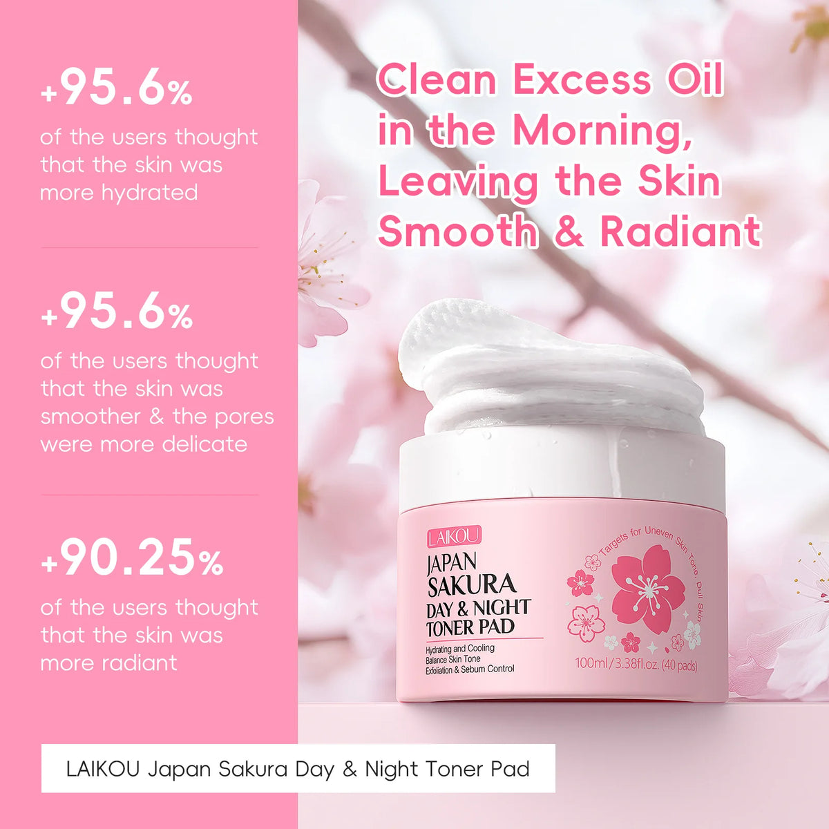 Japan Sakura Toner Pads 100ml 40pads Day Night Use Remove Makeup Cleanse Moisturize Face Care Hydrating Treatment  Skin Care