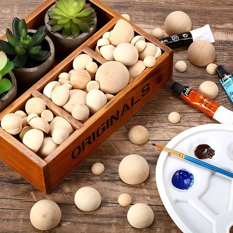 Half Wood Balls Bead Natural Half Wooden Balls Unfinished Split Wood Beads DIY Craft Arts Christmas Decor Half Round Wood Balls
