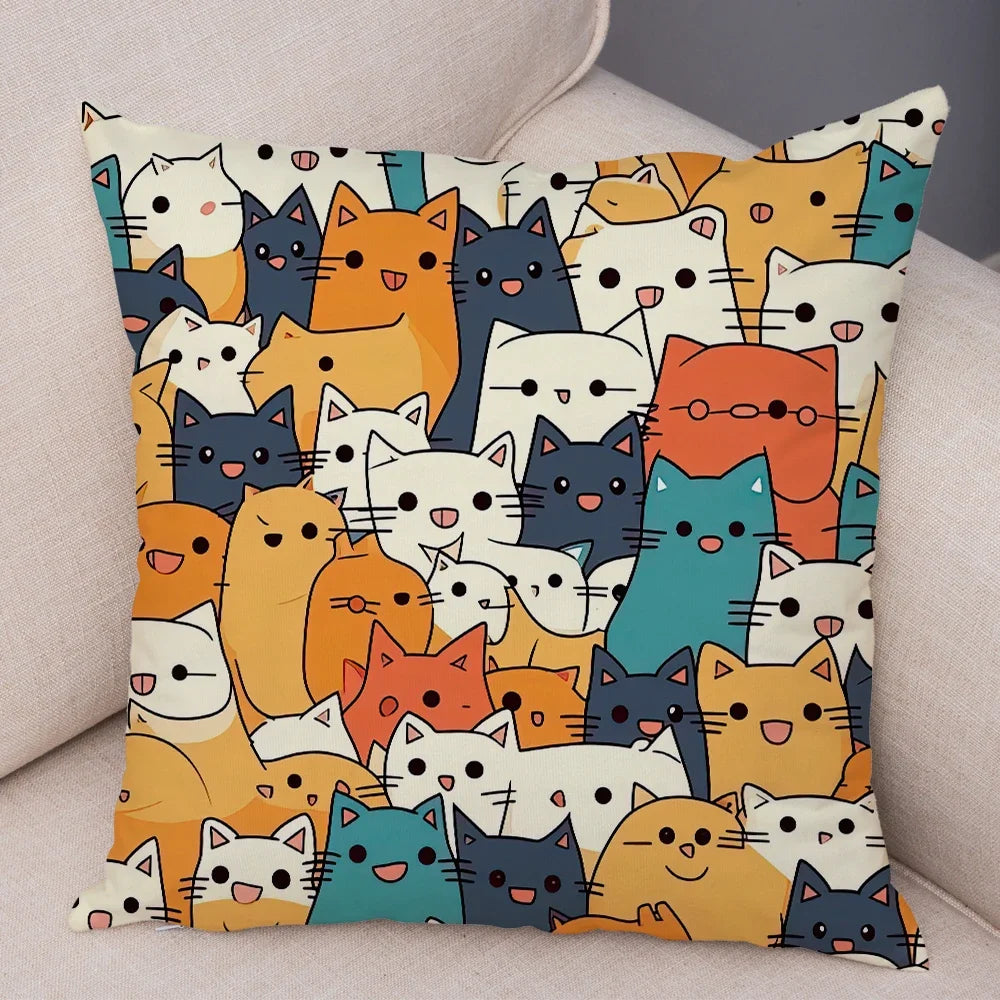 Cute Pet Hello Cat Cushion Cover Double Print Soft Plush Pillowcase for Sofa Home Car Decor Cartoon Animal Pillows Case 45x45cm