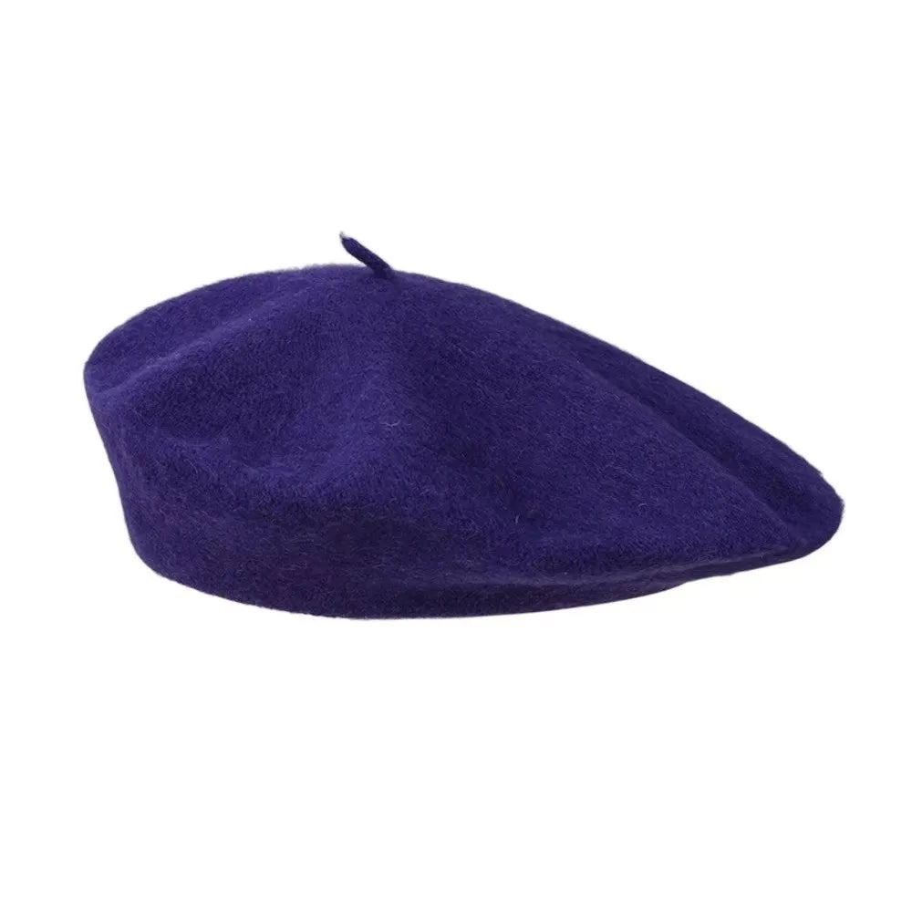 Elegant Solid Color Beret Hat Knitted Soft Wool Painter Hat Warm